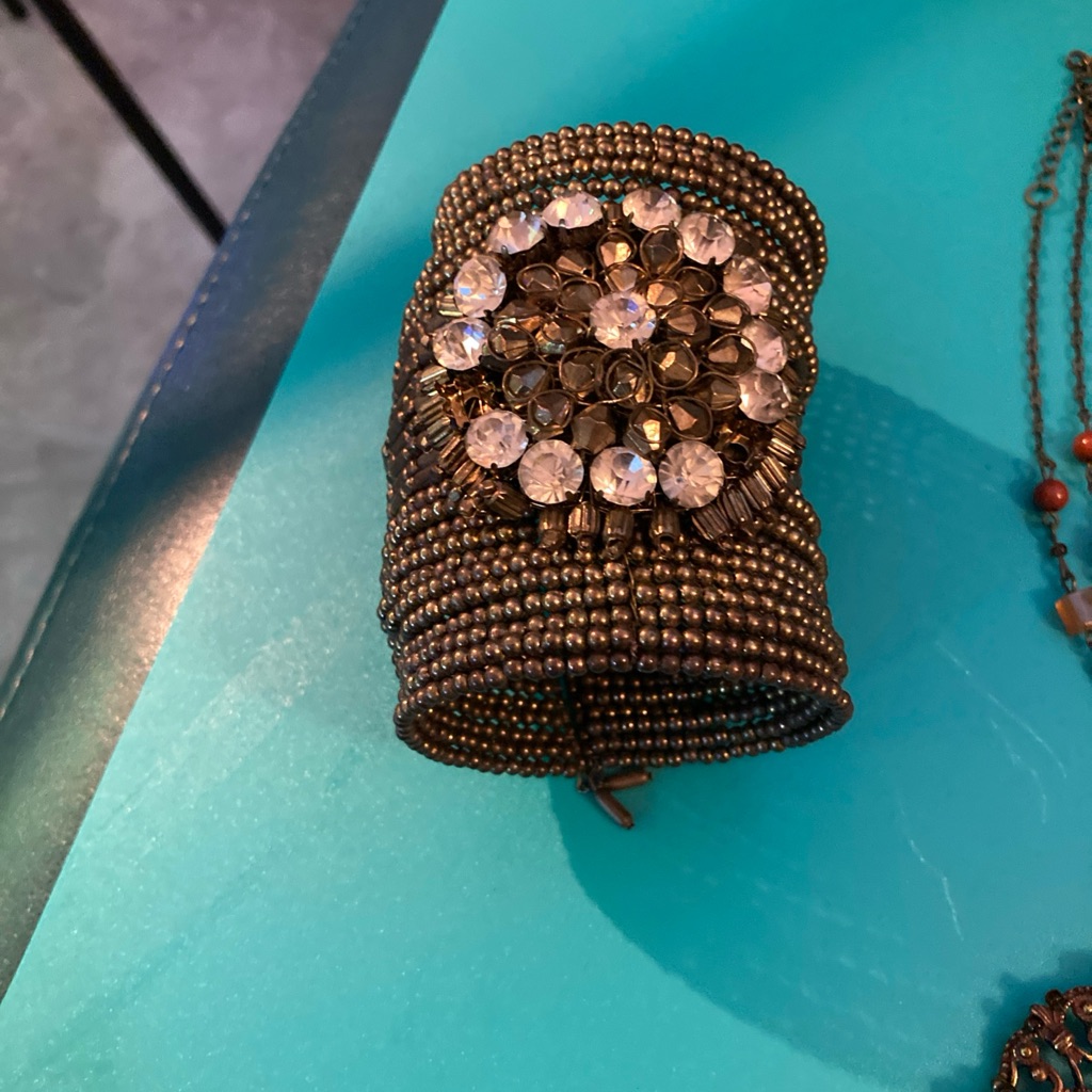 Brass Gold Cuff Bracelet With Gems